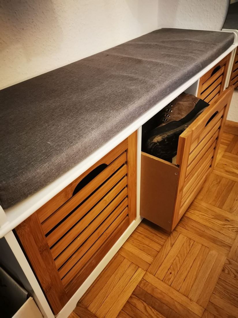 Sitz-/Schuhbank weiß mit Bambusfächern, Foto 1